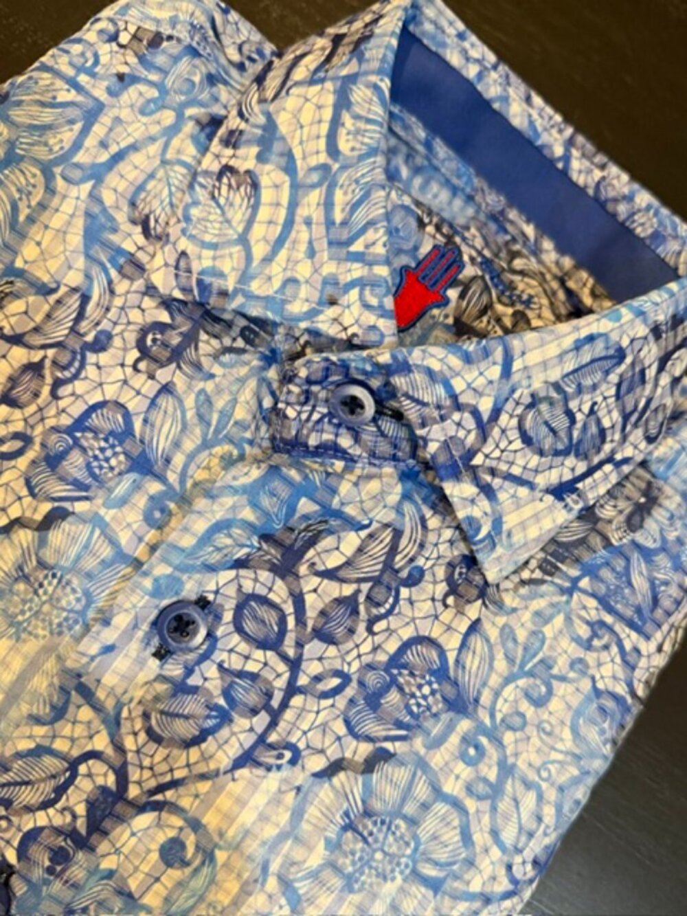 Visconti Black Luciano Visconti Blue Floral Button Front Shirt – Men’s Small